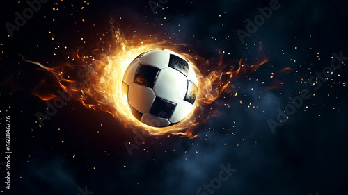 Fiery Soccer Ball In Goal and Flames