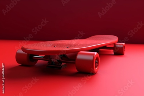 Red skateboard on red background. 3D rendering. Generative AI