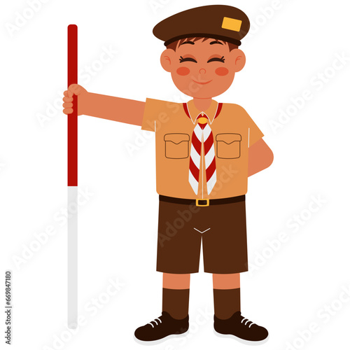 Boy With Scout Staff Illustration