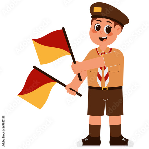 Cute Boy Holding Semaphore Flag Illustration