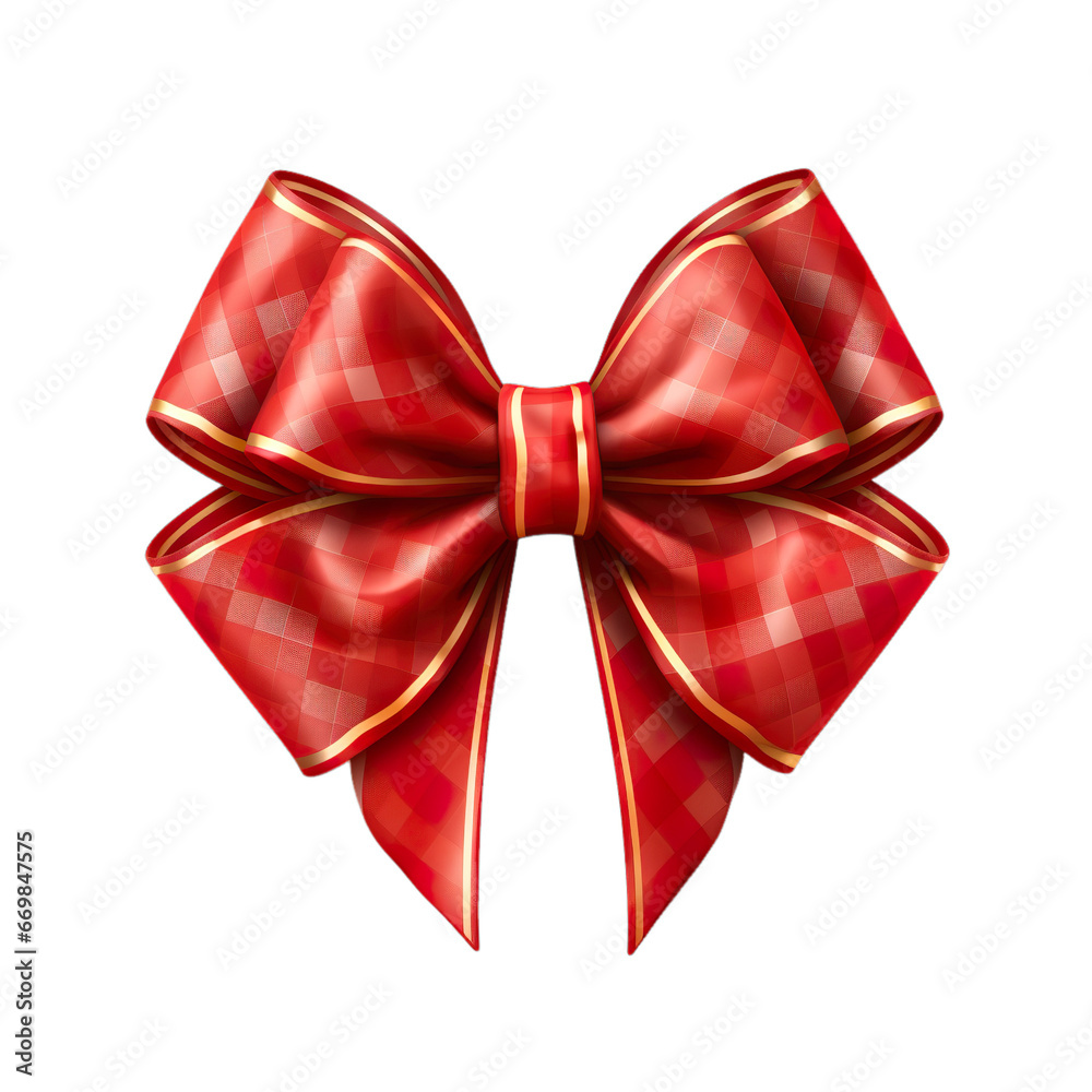Christmas red ribbon bow isolated on a white transparent background 