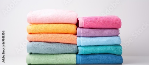 Clean soft towels neatly folded on a white background
