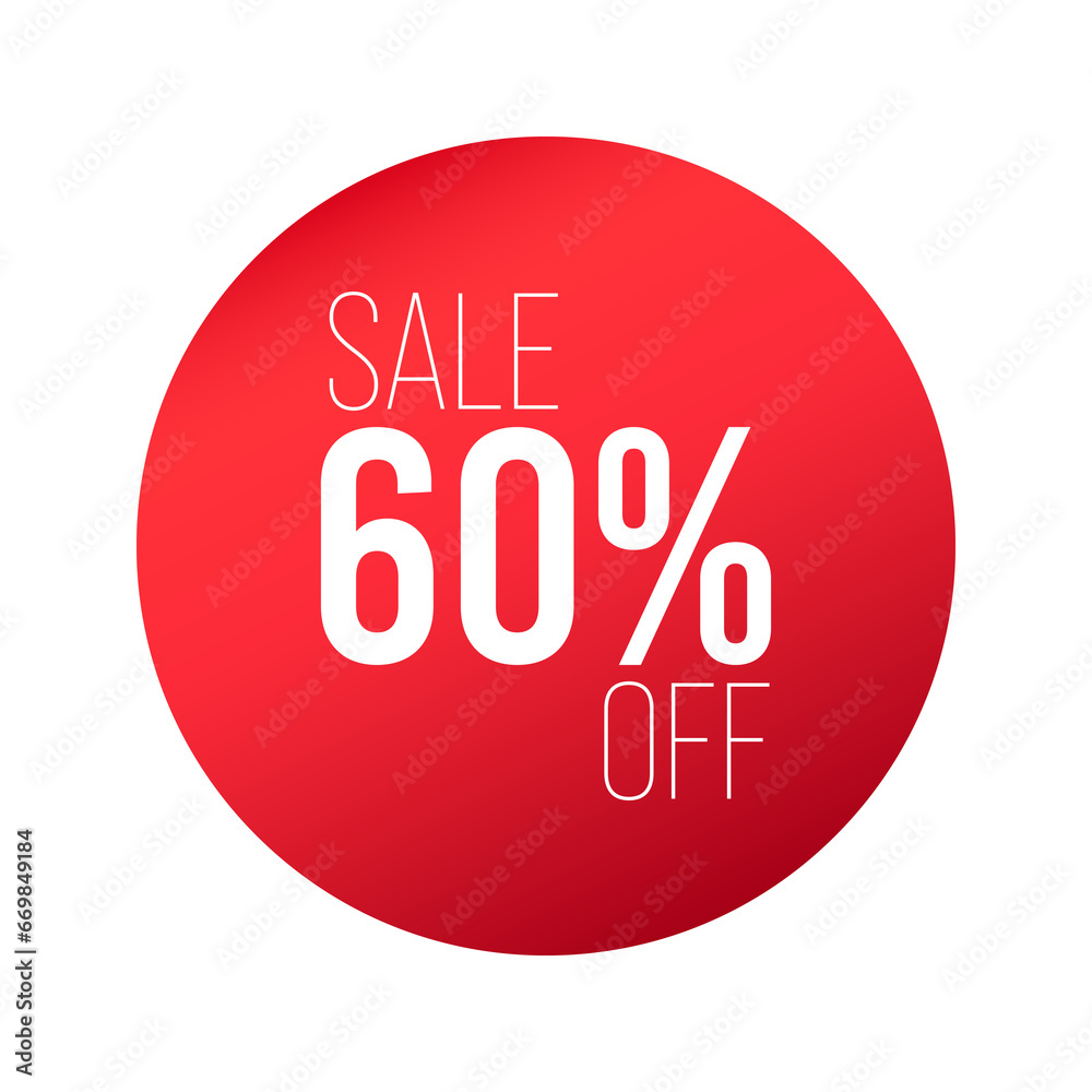 Red price sticker, sale sticker, red label, shopping label, discount, special offer, 60% off