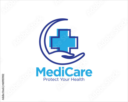 medicare logo for medical and health service logo with hand and cross figure