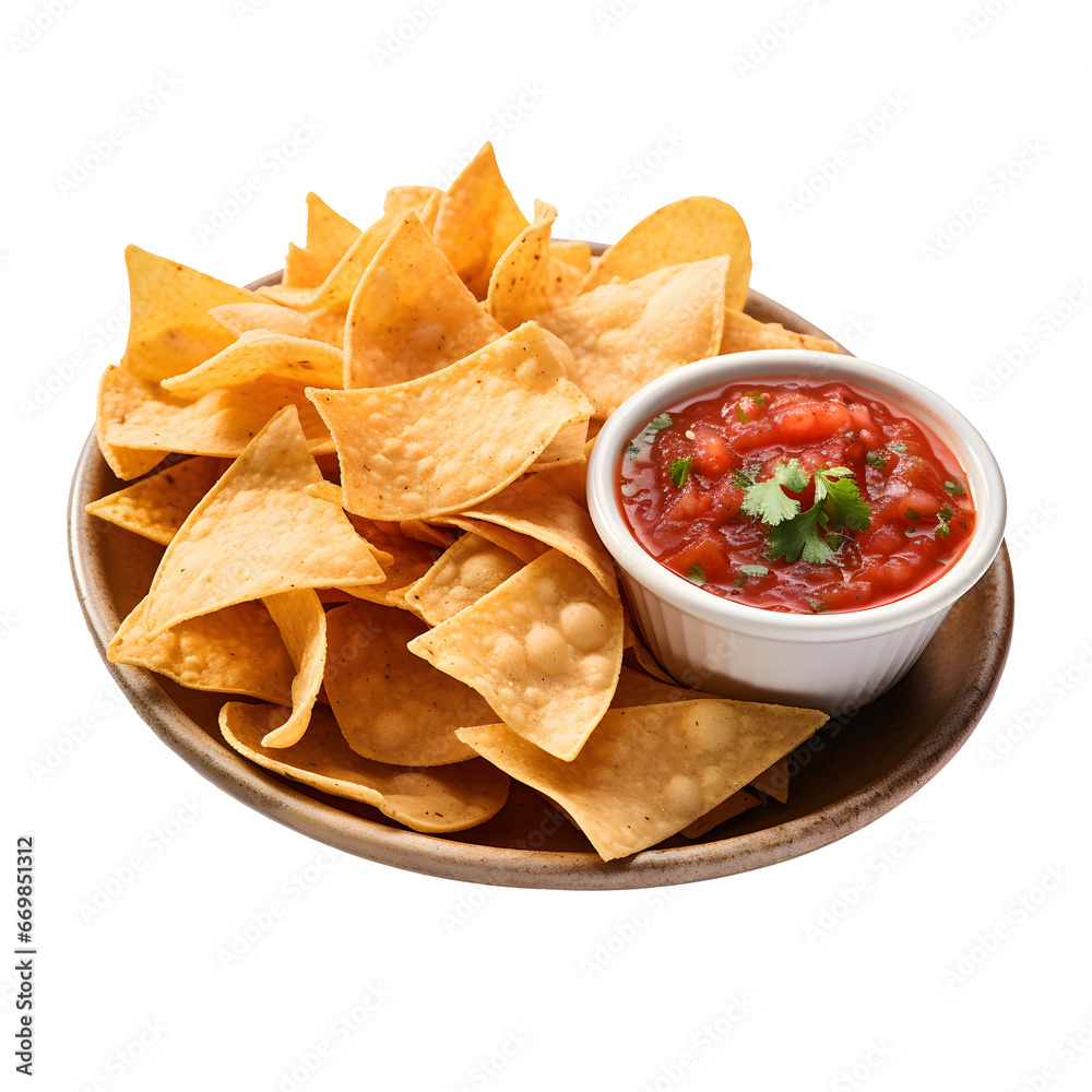 Crispy Tortilla Chips with Fresh Salsa and Guacamole Isolated PNG