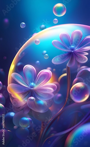 Magic fantasy floral background with bubbles