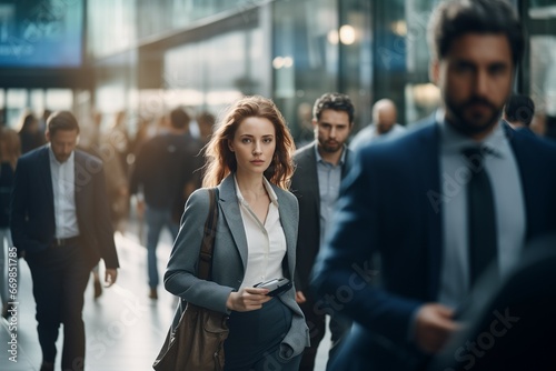 A group of people walking down a street