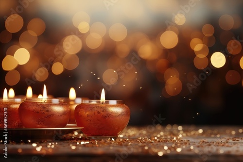 A close-up Christmas-themed background image with candles, providing ample space for personalization to infuse your creative content. Photorealistic illustration