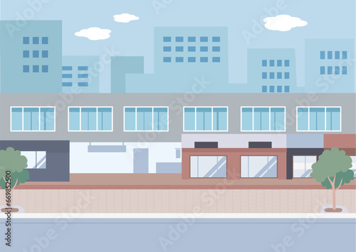 駅前の街並みの背景のイラスト