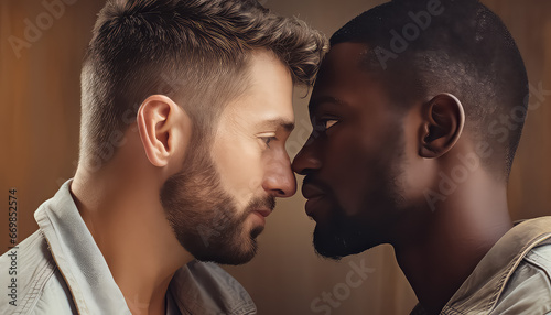 Two gay men kissing each other, valentine's day concept