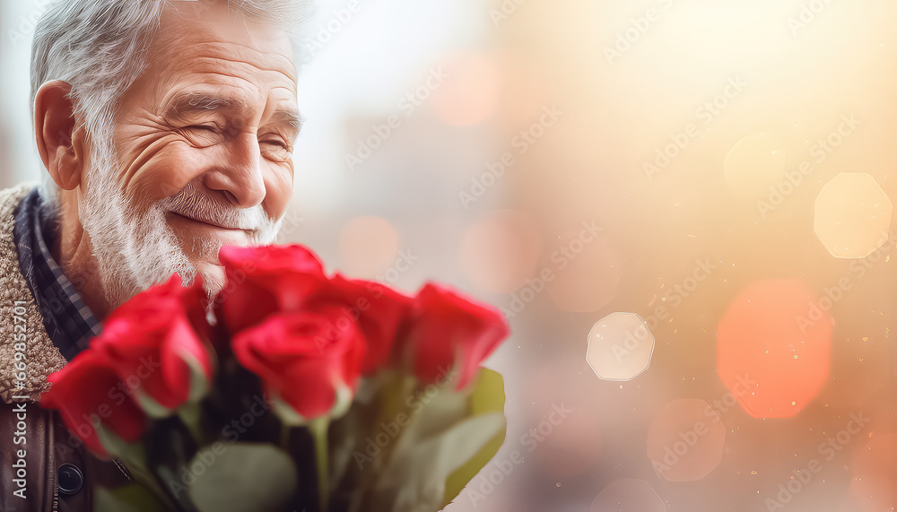man with bouquet of red roses, valentine's day concept man with bouquet of red roses, valentine's day concept