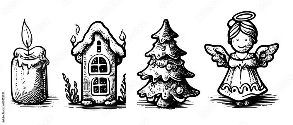 set sketch hand drawn Christmas icons for your design winter holidays concept Christmas and new year