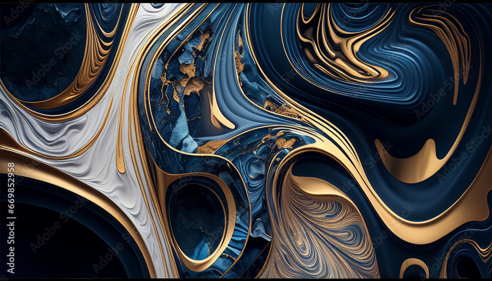 Blue and gold abstract marble texture wallpaper