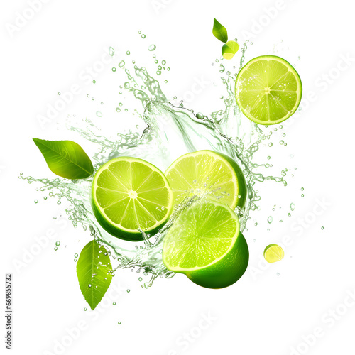 Limes and Mint Leaves with Water Splash isolated png