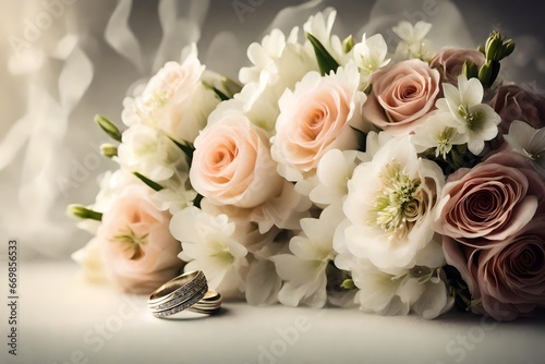 wedding rings and bouquet of roses © Malaika