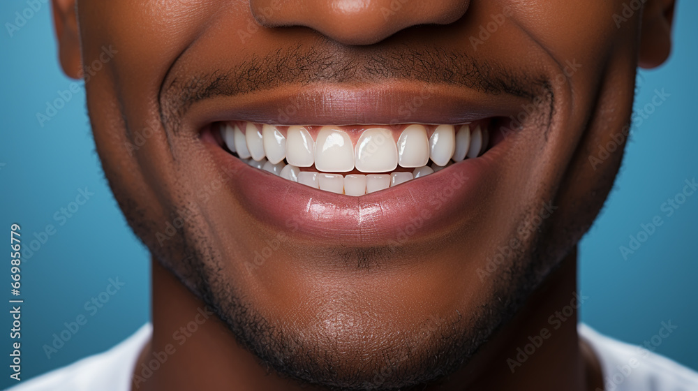 Detailed image of young man smiling with perfect white teeth Detailed image of young man smiling with perfect white teeth