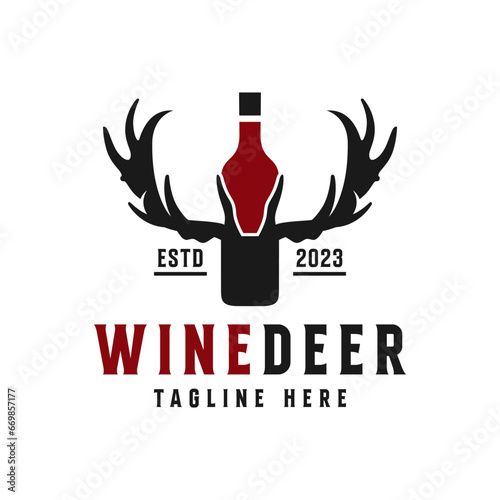wine deer vector illustration logo