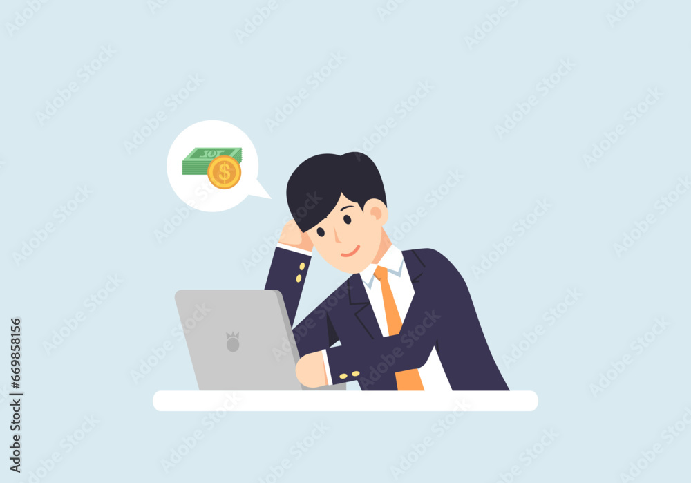 Working to earn money, sitting comfortably in front of the computer, vector illustration. Working to earn money, sitting comfortably in front of the computer, vector illustration.