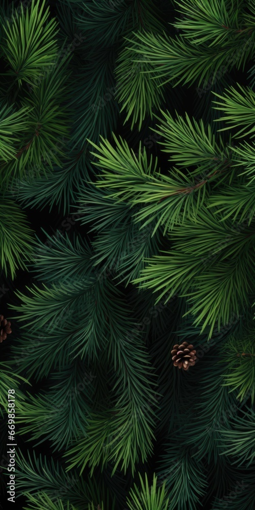 A detailed view of a pine tree with pine cones. This image can be used for nature-themed designs or to represent the beauty of forests and trees.