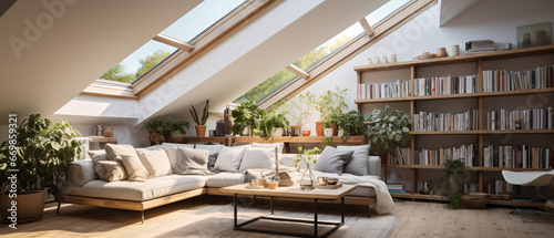 Attic Living Room with Skylights: Scandinavian Inspiration
