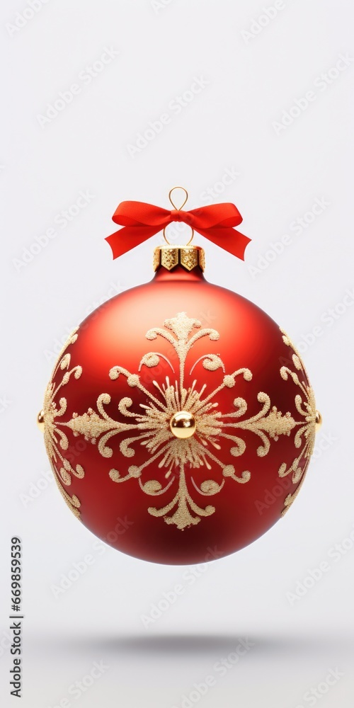 A beautiful red and gold Christmas ornament with a festive bow. Perfect for adding a touch of elegance to your holiday decorations A beautiful red and gold Christmas ornament with a festive bow. Perfect for adding a touch of elegance to your holiday decorations