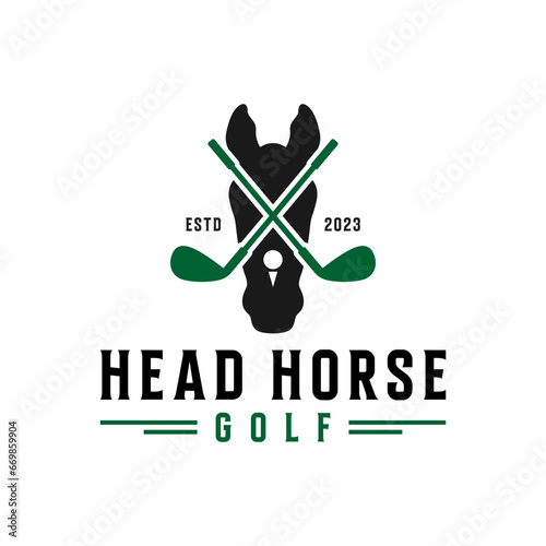 horse head golf illustration logo
