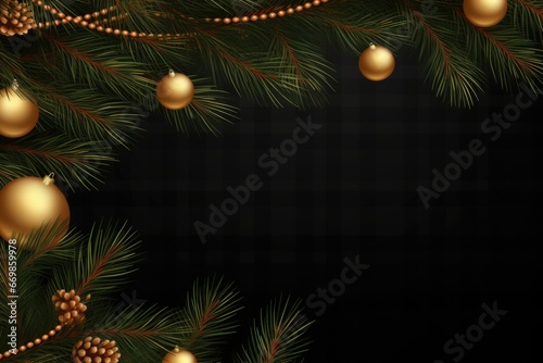 A Christmas tree adorned with gold ornaments and pine cones. Perfect for holiday decorations and festive celebrations