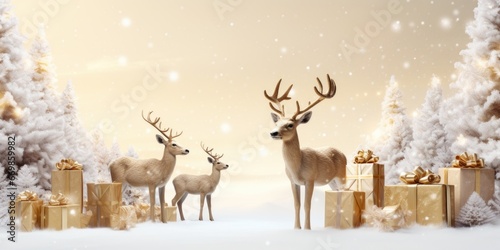 A group of deer standing together in the snow. Suitable for nature and wildlife themes. photo