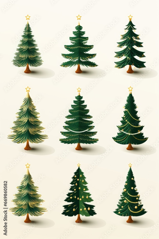 A collection of Christmas trees showcasing different designs. Perfect for adding festive flair to your holiday decorations or creating eye-catching holiday-themed designs