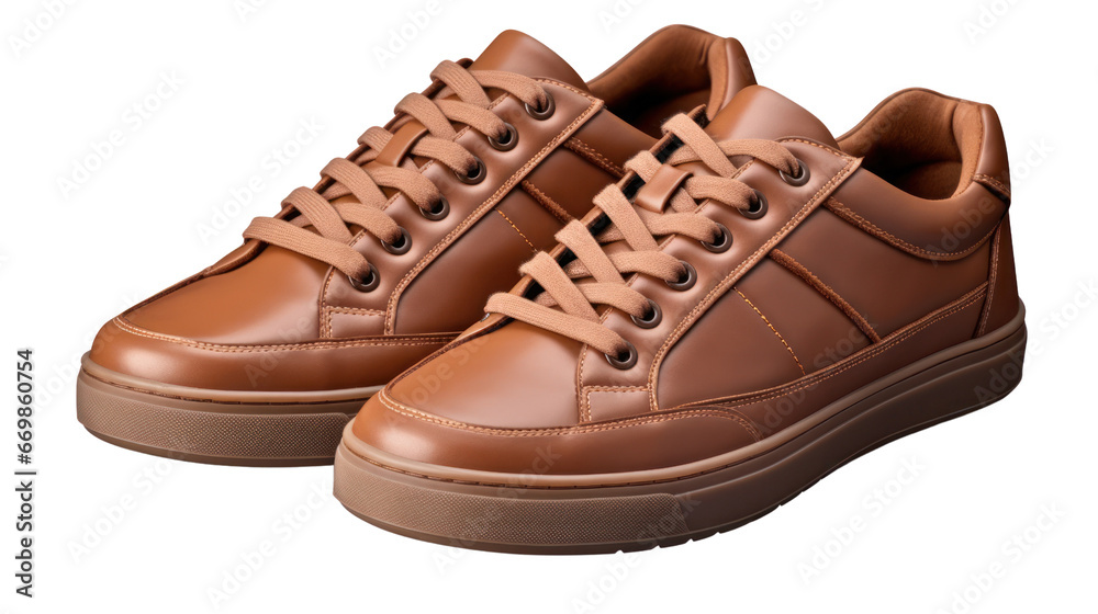 Men's brown casual shoes on a transparent background