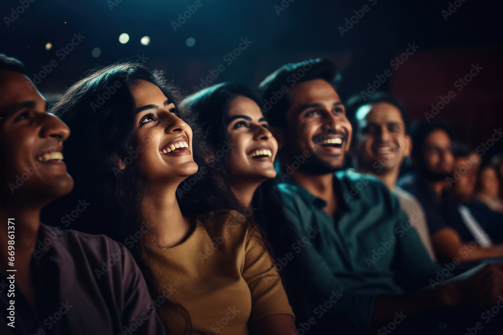 Indian audience watching movie in theaters.