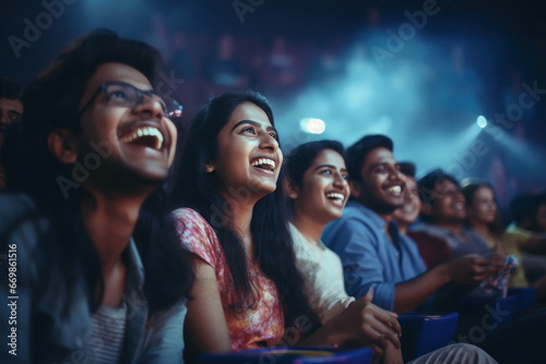 Indian audience watching movie in theaters.