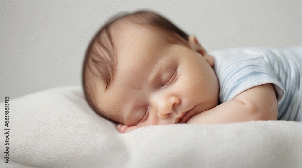 Cute sleeping baby boy against white background with space for text, children background image, AI generated Cute sleeping baby boy against white background with space for text, children background image, AI generated