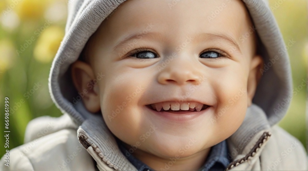Smiling toddler boy against spring ambience background with space for text, children background image, AI generated Smiling toddler boy against spring ambience background with space for text, children background image, AI generated