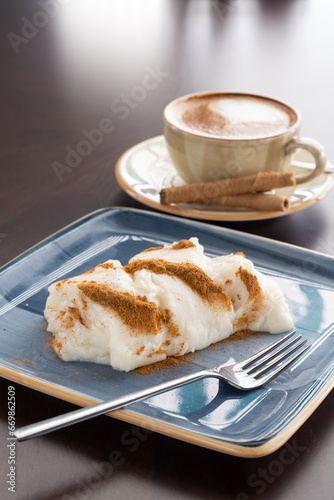 Tavuk Gogsu Delicious Traditional Turkish Dessert with Caffè Latte