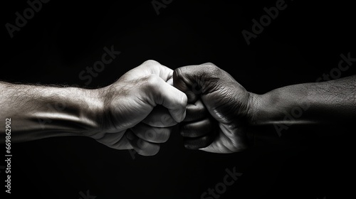 dynamic teamwork and partnership: business success with fist bump gesture - black and white image