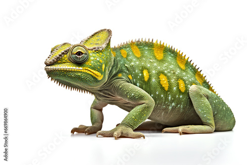 Image of green chameleon on white background. Reptile.  Wildlife Animals.