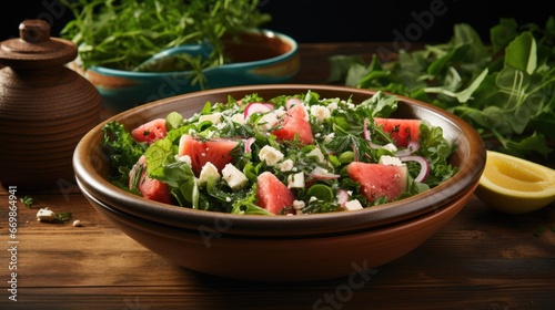 A summer salad with featuring mixed greens. AI Generative