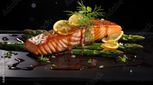 A perfectly seared salmon fillet with a crispy skin. AI Generative
