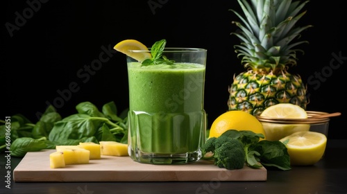 A refreshing green smoothie with a blend of spinach, banana, pineapple. AI Generative