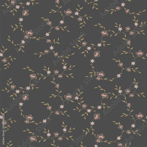 seamless pattern of flowers, branches and leaves