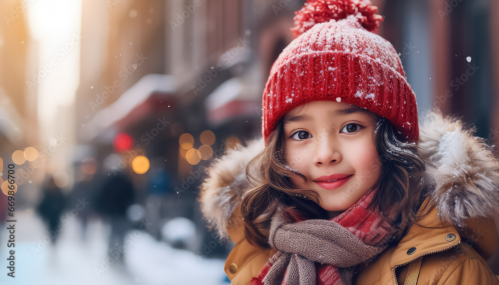 Chinese girl standing on the streets of the winter year, the concept of the new year Chinese girl standing on the streets of the winter year, the concept of the new year