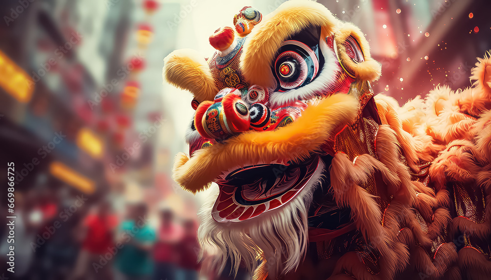 Chinese dragon on the streets of the city, the concept of the New Year