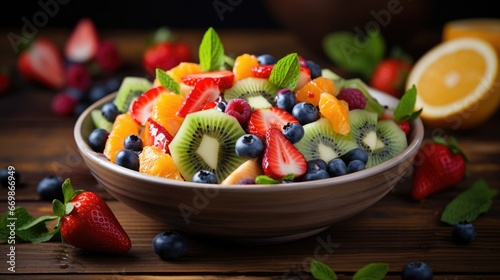 a vibrant fruit salad with a mix of seasonal fruits. AI Generative
