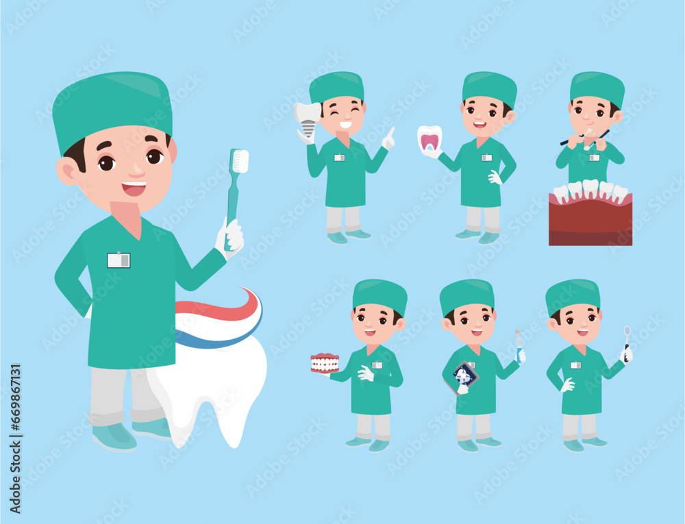 Dentist character and dental care concept Dentist character and dental care concept