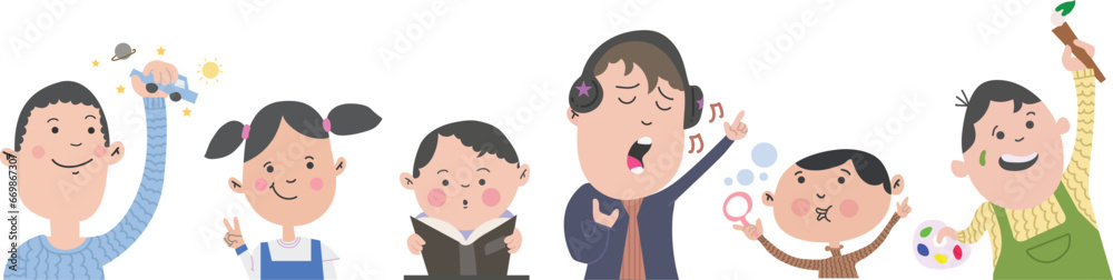 group of cute kids with their hobbies of their interest cartoon vector isolated design group of cute kids with their hobbies of their interest cartoon vector isolated design