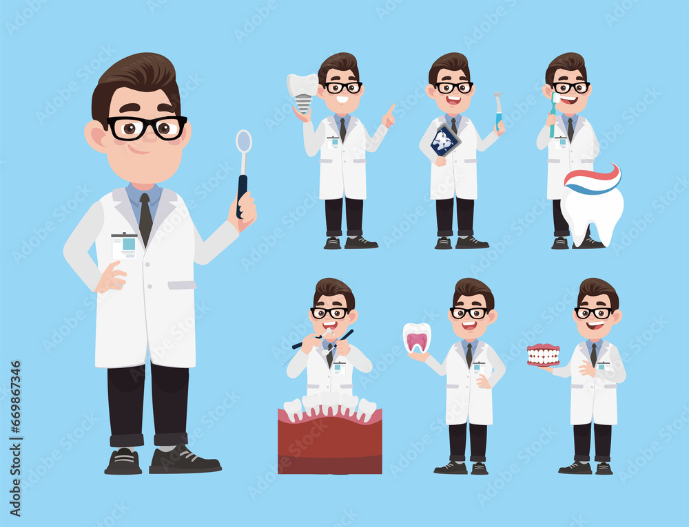 Dentist character and dental care concept Dentist character and dental care concept