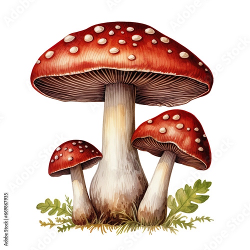 watercolor mushrooms isolated on transparent background, watercolor mushroom illustration