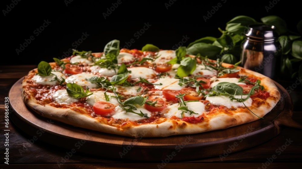 A classic pizza with a thin and crispy crust. AI Generative