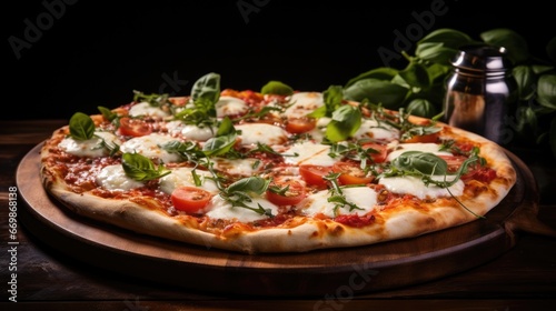 A classic pizza with a thin and crispy crust. AI Generative